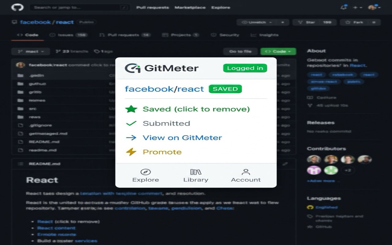 GitMeter extension popup on GitHub